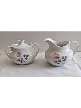 Vintage Royal Doulton Bone China Creamer & LiddedSugar Bowl - Pillar Rose 1970's